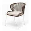 "Милан" стул плетеный из роупа, каркас алюминий белый муар, роуп коричневый круглый, ткань бежевая 052 | Интернет магазин мебели и декора LifeDekor