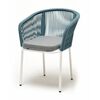 "Марсель" стул плетеный из роупа, каркас алюминий светло-серый (RAL7035) муар, роуп бирюзовый круглый, ткань светло-серая | Интернет магазин мебели и декора LifeDekor