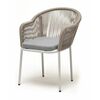 "Лион" стул плетеный из роупа, каркас алюминий светло-серый (RAL7035) муар, роуп серый меланж круглый, ткань светло-серая | Интернет магазин мебели и декора LifeDekor