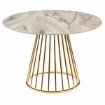 Стол Liverpool диам.100см, керамогранит белый мрамор с золотистыми ножками | Интернет магазин мебели и декора LifeDekor