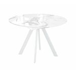 Стол DikLine SFC110 d1100 стекло Оптивайт Белый мрамор/подстолье белое/опоры белые | Интернет магазин мебели и декора LifeDekor