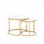 Набор журнальных столиков Селена 60 и 45 см стекло белый мрамор сталь золото | Интернет магазин мебели и декора LifeDekor