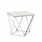 Журнальный столик Авалон 61*61 серый мрамор сталь серебро | Интернет магазин мебели и декора LifeDekor