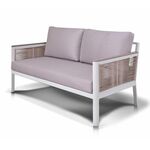 "Сан Ремо" диван 2-местный плетеный из роупа, каркас алюминий белый, роуп бежевый, ткань бежевая | Интернет магазин мебели и декора LifeDekor