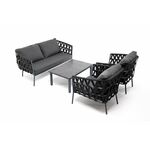 "Диего" лаунж-зона 4-местная плетеная из роупа (веревки), каркас алюминиевый серый, роуп темно-серый | Интернет магазин мебели и декора LifeDekor