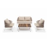 "Милан" лаунж-зона 4-местная плетеная из роупа (веревки), каркас алюминиевый белый, роуп бежевый | Интернет магазин мебели и декора LifeDekor