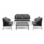 "Милан" лаунж-зона 4-местная плетеная из роупа (веревки), каркас алюминиевый серый, роуп темно-серый | Интернет магазин мебели и декора LifeDekor