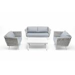 "Монако" лаунж-зона 4-местная из роупа со столом "Канны" молочный, каркас светло-серый, роуп светло-серый | Интернет магазин мебели и декора LifeDekor