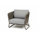 "Багамы" кресло плетеное из роупа, каркас алюминий бежево-серый (RAL7006) муар, роуп серо-коричневый 23мм, ткань светло-серая | Интернет магазин мебели и декора LifeDekor