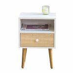 Тумба прикроватная Komo-1 (380х306х520 мм, ЛДСП Белый/Сонома 16 мм, ножки береза) | Интернет магазин мебели и декора LifeDekor