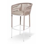 "Марсель" стул барный плетеный из роупа, каркас из стали белый муар, роуп бежевый круглый, ткань бежевая 15052 | Интернет магазин мебели и декора LifeDekor