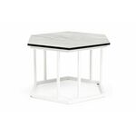 "Женева" интерьерный стол из HPL шестиугольный, D50, H35, цвет "мрамор пепел", каркас из стали белый муар | Интернет магазин мебели и декора LifeDekor