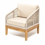 "Канны" кресло плетеное из роупа, основание дуб, роуп бежевый круглый, ткань бежевая 15052 | Интернет магазин мебели и декора LifeDekor