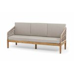 "Канны" диван 3-местный плетеный из роупа, основание дуб, роуп бежевый круглый, ткань бежевая 15052 | Интернет магазин мебели и декора LifeDekor