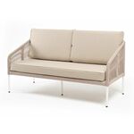 "Канны" диван 2-местный плетеный из роупа, каркас алюминий белый муар, роуп бежевый круглый, ткань бежевая 052 | Интернет магазин мебели и декора LifeDekor