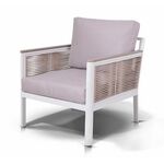 "Сан Ремо" кресло плетеное из роупа садовое, каркас алюминий белый, роуп бежевый, ткань бежевая | Интернет магазин мебели и декора LifeDekor