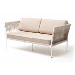 "Касабланка" диван 2-местный плетеный из роупа, каркас алюминий светло-серый (RAL7035) муар, роуп серо-коричневый 23мм, ткань бежевая 052 | Интернет магазин мебели и декора LifeDekor