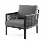 "Сан Ремо" кресло плетеное из роупа садовое, каркас алюминий темно-серый, роуп серый, ткань серая | Интернет магазин мебели и декора LifeDekor