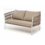 "Диего" диван 2-местный плетеный из роупа, каркас алюминий белый муар, роуп бежевый круглый, ткань бежевая 035 | Интернет магазин мебели и декора LifeDekor