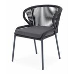 "Милан" стул плетеный из роупа, каркас алюминий темно-серый (RAL7024) муар, роуп темно-серый круглый, ткань темно-серая 027 | Интернет магазин мебели и декора LifeDekor