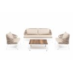 "Милан" лаунж-зона 5-местная плетеная из роупа (веревки), каркас алюминиевый белый, роуп бежевый | Интернет магазин мебели и декора LifeDekor