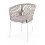 "Марсель" стул плетеный из роупа, каркас алюминий белый муар, роуп бежевый круглый, ткань бежевая 15052 | Интернет магазин мебели и декора LifeDekor