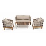 "Диего" лаунж-зона 4-местная плетеная из роупа со столиком "Канны" цвета "дуб", основание дуб, роуп бежевый | Интернет магазин мебели и декора LifeDekor