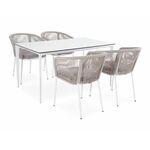 "Малага" обеденная группа на 4 персоны со стульями "Марсель", каркас белый, роуп бежевый | Интернет магазин мебели и декора LifeDekor