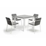 "Венето" обеденная группа на 4 персоны со стульями "Марокко", каркас белый, роуп серый | Интернет магазин мебели и декора LifeDekor