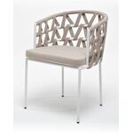 "Диего" стул плетеный из роупа, каркас из стали белый муар, роуп бежевый круглый, ткань бежевая 15052 | Интернет магазин мебели и декора LifeDekor