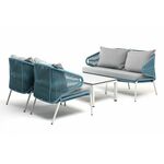 "Милан" лаунж-зона 4-местная плетеная из роупа (веревки), каркас алюминиевый белый, роуп бежевый | Интернет магазин мебели и декора LifeDekor