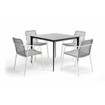 "Малага" обеденная группа на 4 персоны со стульями "Тунис", каркас белый, роуп светло-серый | Интернет магазин мебели и декора LifeDekor