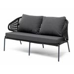 "Милан" диван 2-местный плетеный из роупа, каркас алюминий темно-серый (RAL7024) муар, роуп темно-серый круглый, ткань темно-серая 027 | Интернет магазин мебели и декора LifeDekor