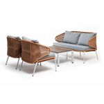 "Милан" лаунж-зона 4-местная плетеная из роупа (веревки), каркас алюминиевый белый, роуп бежевый | Интернет магазин мебели и декора LifeDekor