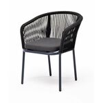 "Марсель" стул плетеный из роупа, каркас алюминий темно-серый (RAL7024) шагрень, роуп темно-серый круглый, ткань темно-серая | Интернет магазин мебели и декора LifeDekor