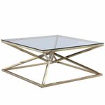Столик журнальный SABINE прозрачное стекло 90*90*45, каркас золото | Интернет магазин мебели и декора LifeDekor