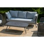 "Багамы" диван 3-местный плетеный из роупа, каркас алюминий темно-серый (RAL7024) муар, роуп серый 15мм, ткань светло-серая | Интернет магазин мебели и декора LifeDekor