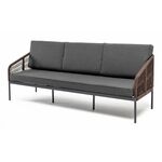 "Канны" диван 3-местный плетеный из роупа, каркас алюминий темно-серый (RAL7024) муар, роуп коричневый круглый, ткань темно-серая 027 | Интернет магазин мебели и декора LifeDekor