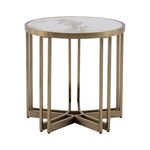 Журнальный столик Алиада 55х55 см светлая керамика сталь шампань | Интернет магазин мебели и декора LifeDekor
