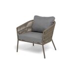 "Комо" кресло плетеное из роупа, каркас алюминий бежево-серый (RAL7006) муар, роуп серо-коричневый 23мм, ткань темно-серая 027 | Интернет магазин мебели и декора LifeDekor