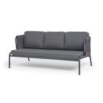 "Лугано" диван 3-местный плетеный из роупа, каркас алюминий темно-серый (RAL7024) муар, роуп темно-серый круглый, ткань темно-серая YB25-0027 | Интернет магазин мебели и декора LifeDekor