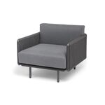 "Джелло" кресло плетеное из роупа, каркас алюминий темно-серый (RAL7024) муар, роуп темно-серый круглый, ткань темно-серая 027 | Интернет магазин мебели и декора LifeDekor