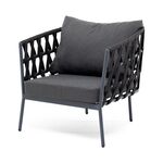 "Диего" кресло плетеное из роупа, каркас алюминий темно-серый (RAL7024) муар, роуп темно-серый круглый, ткань темно-серая 027 | Интернет магазин мебели и декора LifeDekor