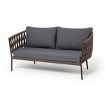 "Диего" диван 2-местный плетеный из роупа, каркас алюминий коричневый (RAL8016) муар, роуп коричневый круглый, ткань темно-серая 027 | Интернет магазин мебели и декора LifeDekor