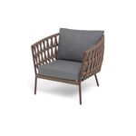 "Диего" кресло плетеное из роупа, каркас алюминий коричневый (RAL8016) муар, роуп коричневый круглый, ткань темно-серая 027 | Интернет магазин мебели и декора LifeDekor