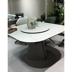 Стол RUBEN 132 TL-45 Белый мрамор, испанская керамика, стекло / Латте, ®DISAUR | Интернет магазин мебели и декора LifeDekor