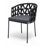 "Диего" стул плетеный из роупа, каркас из стали серый (RAL7022) муар, роуп серый круглый, ткань темно-серая 027 | Интернет магазин мебели и декора LifeDekor