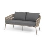 "Комо" диван 2-местный плетеный из роупа, каркас алюминий бежево-серый (RAL7006) муар, роуп серо-коричневый 23мм, ткань темно-серая 027 | Интернет магазин мебели и декора LifeDekor