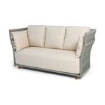 "Лугано" диван 3-местный плетеный из роупа, каркас алюминий светло-серый (RAL7035) муар, роуп серый меланж круглый, ткань Mossle светло-бежевая | Интернет магазин мебели и декора LifeDekor