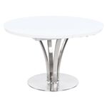 Стол обеденный раскладной T7082 (1200-1600x1200x760) WHITE белое матовое стекло/белый лак | Интернет магазин мебели и декора LifeDekor